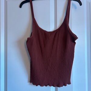 Ribbed Scoop Neck Tank Top - Red